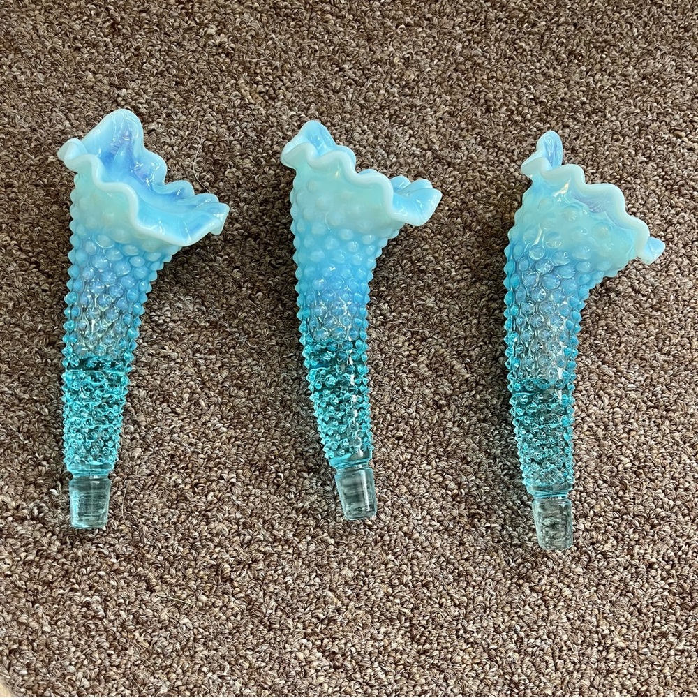 Fenton Blue Opalescent Hobnail Epergne - Picture 8 of 16
